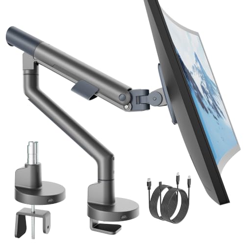 monTEK USB Monitor Arm for 17-40" Screens, 26.4 lbs, Gray | USB ports, mechanical spring, tension indicator, full motion, VESA 75/100, clamp/grommet bases and cable routing - color: Gray, size: with USB