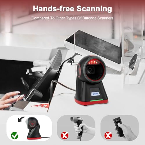 OBZ 2D Handsfree Barcode Scanner,Omnidirectional QR Code Reader,Wired USB Scanners for Computers,Automatic Sensing Desktop Scanner for Windows Mac Linux,Drop-Resistant for Retail Store POS - style: Hands-Free Scanner
