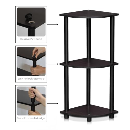 Furinno Turn-N-Tube Toolless Assembly 3-Tier Storage Shelves, Dark Walnut - color: Dark Walnut, size: 3-Tier