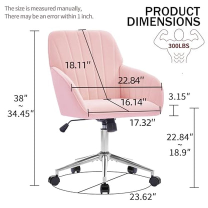 YITAI Velvet Office Desk Armchairs with Silver Base and Wheels,Modern Height Adjustable 360 Degree Swivel Upholstered Vanity Chairs for Living/Room Bedroom/Study,Pink - color: Silver Pink
