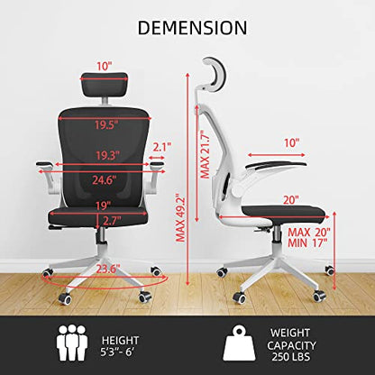 Monhey Ergonomic Office Chair, 90°-125° Tilt Back Home Desk Chair with 360° Swivel & Mute Wheels, High Back Mesh Computer Chair for Adults with Lumbar Support, 330 LBS Capacity (03White+Black) - color: 03white+black