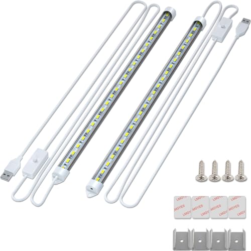 5V Interior LED Light Bar USB Plug with Switch for Car 7000K White Color DIY Cabinet LED Light Strip for Trailer,Motorhome,Van,RV,Truck,Office,Store(2 Pack)