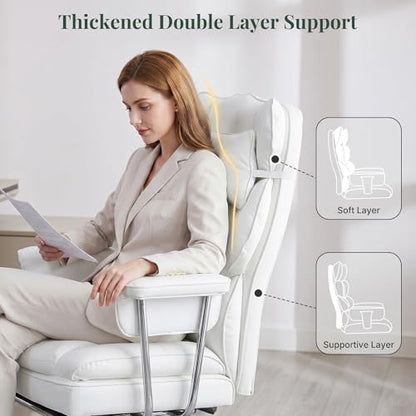 Executive Ergonomic Office Chair for Adults, Home Office | PU Leather, High Back Reclining Gaming Chair with Footrest and Lumbar Support, Height Adjustable Rolling Swivel, White - color: White