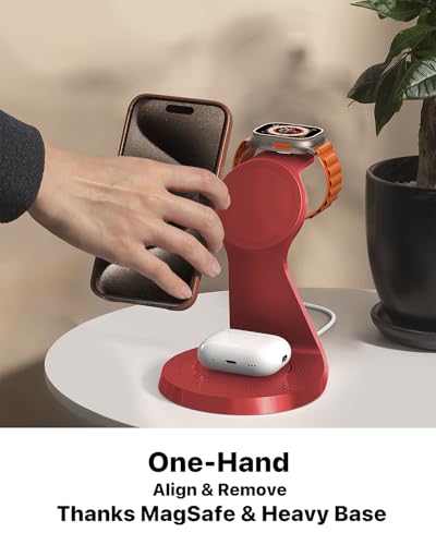LONGCONN 3 in 1 Wireless Charging Station for Apple Devices with MagSafe - color: Red