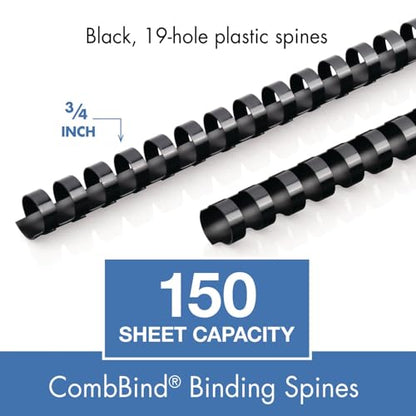 Mead CombBind Binding Spines/Spirals/Coils/Combs, 3/4", 150 Sheet Capacity, Black, (4000136), 125 Count (Pack of 6) - size: 3/4" (Pack of 6)