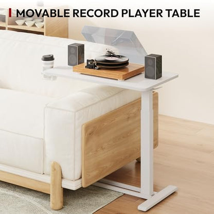 SANODESK 32'' Mobile Standing Desk with Hidden Wheels,Pneumatic Laptop Desk | Sofa Computer Cart Movable Height Adjustable Table Small Sit Stand Desk for Home Office Hospital Use,31.5" W x 17.7",White - color: White, size: 32x18