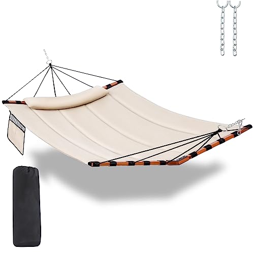 TegerDeger 12FT 2 Person Hammock with Stand V-Shape Spreader Bar - Beige - color: Beige