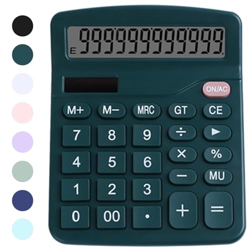 Office Desk Calculator - Dual Power Simple Financial Calculator with Big Button Large Display for Office, Home & School (Green) - color: Green