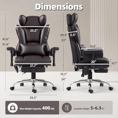 6 Points Massage Heated Home Office Chair with Foot Rest, Brwon - color: Brown