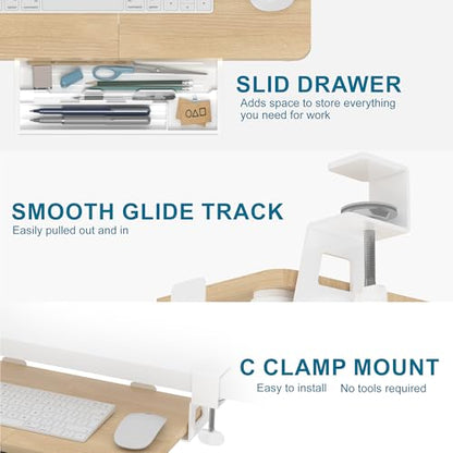 ETHU Small Keyboard Tray Under Desk with C-Clamp, 19.7x11.81", Oak - color: Oak