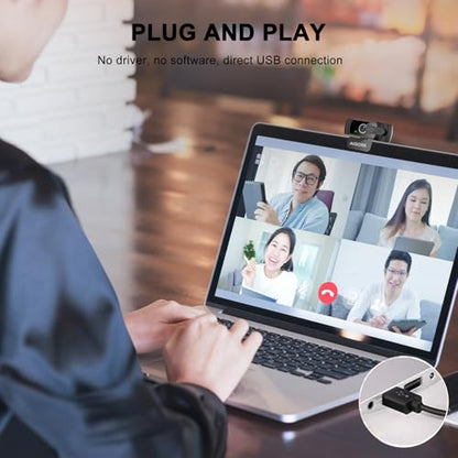 Wodgreat 1080P Webcam Computer Camera with Microphone & 95° Wide View - Auto Light Correction USB Webcam for PC, Mac, Laptop, Desktop - Built-in Privacy Cover Plug & Play for Zoom/Skype/Streaming
