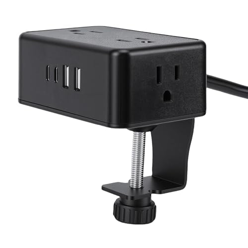 Desk Clamp Power Strip, 8 in 1 Desktop Charging Station with 4 AC Outlets 4 USB Ports 20W PD Fast Charge, Widely Spaced Outlets, 6.56ft Cord, with Overload Protection (US Plug)
