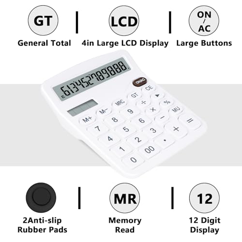 Cute White Desktop Calculator with Big Buttons, Dual Power Source | Solar and Battery, Large Display Screen - Perfect for Office, Teachers, and Students (White) - color: White