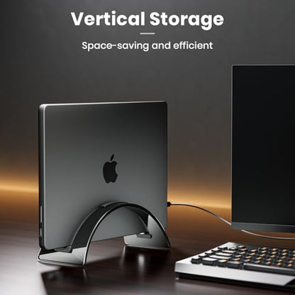 Yikola Vertical Laptop Stand for Desk, Vertical Laptop Hoder Space-Saving Organizer for All MacBook, Laptop Stand Acrylic Invisible Desktop Notebook Dock-Black… - color: Black
