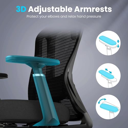 Farini Office Chair Ergonomic Desk Chair, High Back Computer Chair with Wheels, Home Sutdy Chair for Heavy People, Office Chair Adjustable Seat Depth, 3D Armrests and Adjustable Headrest, Black - color: Dark-black