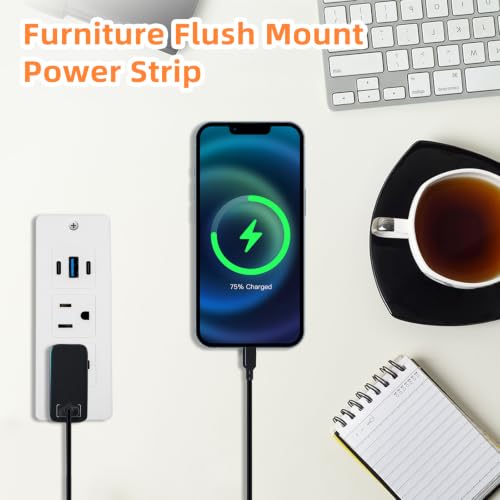Recessed Power Strip, 20W USB-C Furniture Outlet, White, 3FT - color: White, size: 3 FT