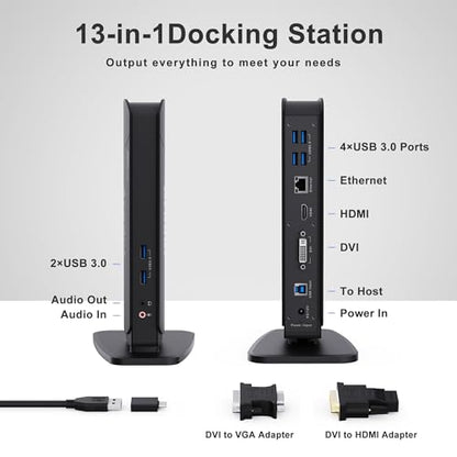 Acodot USB 3.0 Laptop Universal Docking Station Dual Monitor Dock for Windows/ Mac OS/ Surface Pro/ Surface Laptop, with Dual HDMI/ DVI/VGA, 6 USB 3.0 Ports, Gigabit Ethernet, Audio