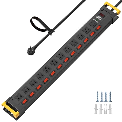 CRST 12-Outlet Metal Power Strip with Individual Switches, 15A/1875W, 9FT | Wide Spacing for Bulky Plugs, 1020J Surge Protector Power Strip with Cable Management, Perfect for Home Garage Shop School - color: Black, size: 12 Outlet-9FT