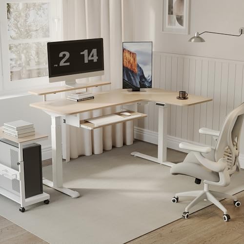 EUREKA ERGONOMIC 55 Inch L Shaped Electric Standing Desk, Height Adjustable Computer Gaming Desk with Keyboard Tray, Mouse Pad,Home Office Work,Maple Wood, Right Side - color: Maple, size: 55 inch-Right Side