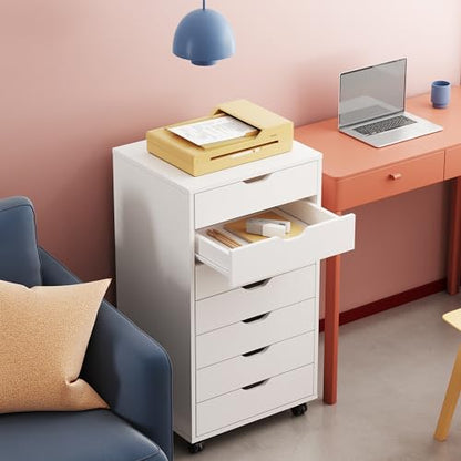 DEVAISE 7-Drawer Office File Cabinets, Mobile Craft Storage Cabinet, White - color: White, size: 15.7"D x 18.7"W x 34.5"H