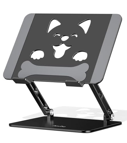 Aoviho Aluminum Laptop Stand for Desk Fit for All 10"-17.3" Laptops, Black | Height-adjustable Notebook Holder, Ergonomic Computer Riser with Unique Puppy Cooling Vent, for Mac, Dell, Lenovo, HP - color: Black
