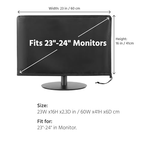 Monitor Dust Cover Heavy Duty Anti-tear Full Body Protective Case Universal for 23-24" Computer LED LCD Screen Wih Adjustable Bottom Tight Rope Black -23Wx16Hx2.3D in - size: 23"-24" in