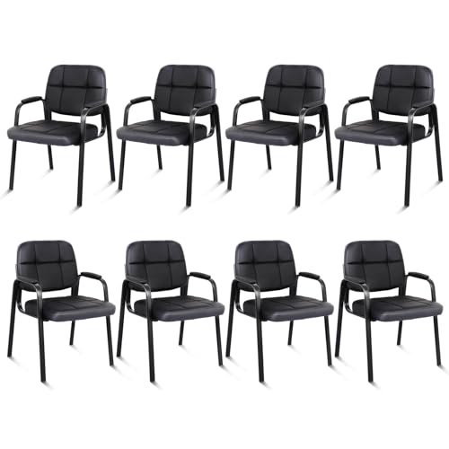 CLATINA Leather Guest Chairs Set of 8, Desk Chair No Wheels, Office Reception with Padded Arms for Office Conference Waiting Room, Black - color: Black, size: 8pack