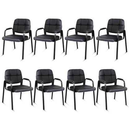 CLATINA Leather Guest Chairs Set of 8, Desk Chair No Wheels, Office Reception with Padded Arms for Office Conference Waiting Room, Black - color: Black, size: 8pack