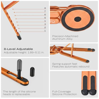 C Coiro 3-in-1 Magnetic Foldable Laptop Stand and Phone Stand for Desk Aluminum Alloy Adjustable Holder 10–16” Laptops & 4–13” Phones/Tablets, Magnetic Compatible with iPhone Android, Orange - color: Orange