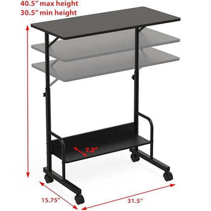 SHW 30.5" to 40.5" Mobile Standing Desk for Walking Pad Treadmill, Black | Height Adjustable great for Laptop Workstation