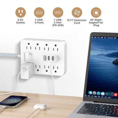 Surge Protector Power Strip 10 Ft, USB C Power Strip (PD 30W)
