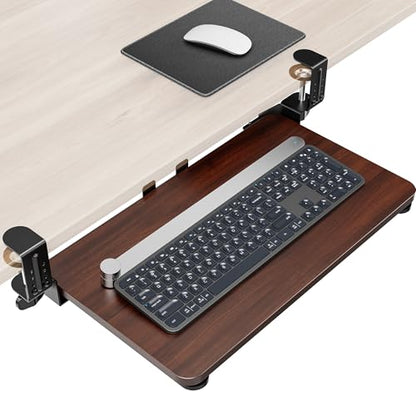 Ergonomic Mouse & Keyboard Tray Under Desk, 20x11.8In Board, Walnut - color: Walnut, size: Small