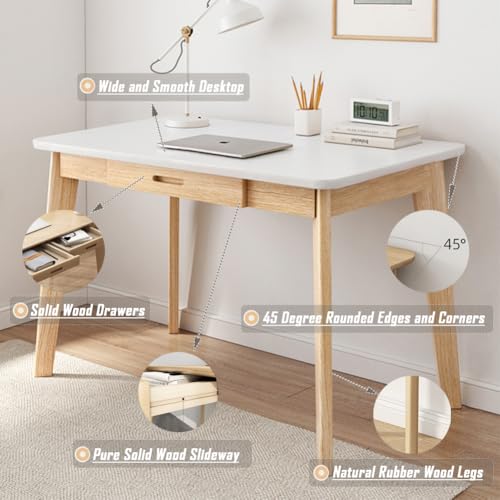 IOTXY Solid Wood Writing Desk - Home Office Laptop Computer Table, White - color: White, size: 80CM