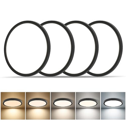 4 Pack 8.6 Inch LED Flush Mount Ceiling Light, ETL,18W, 1822LM, 3000K/3500K/4000K/5000K/6500K CCT Selectable, 0.66in Ultra Thin Round Flat Panel Ceiling Light Fixture for Bedroom, Kitchen(Black) - color: Black, size: 8.6"-4pack