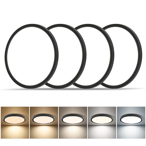 4 Pack 8.6 Inch LED Flush Mount Ceiling Light, ETL,18W, 1822LM, 3000K/3500K/4000K/5000K/6500K CCT Selectable, 0.66in Ultra Thin Round Flat Panel Ceiling Light Fixture for Bedroom, Kitchen(Black) - color: Black, size: 8.6"-4pack