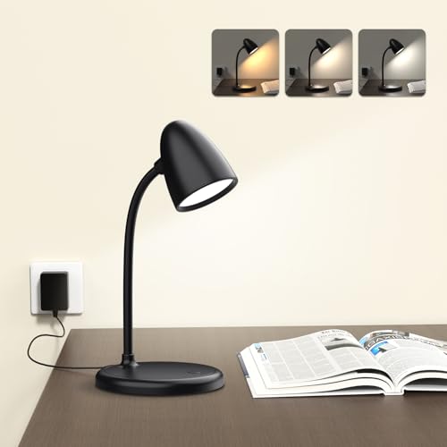 LED Desk Lamp for Home Office,Dimmable Table Lamp 3 Light Colors | Reading Light for Bedside Small Desk Lamp for College Dorm Room,Bedroom Desk Light,Black - color: L33-Black