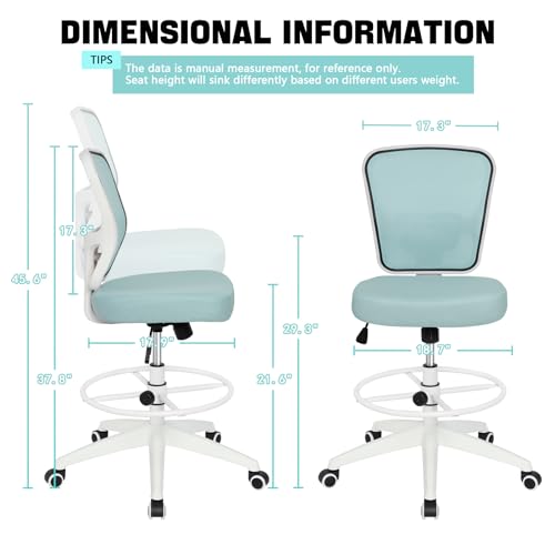 HYLONE Drafting Chair Adjustable Height Tall Office Chairs Standing Desk Chair Rolling Stool Chair Armless Office Drafting Chair Blue - color: Blue