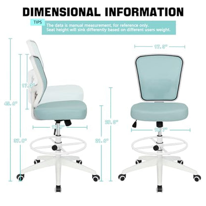 HYLONE Drafting Chair Adjustable Height Tall Office Chairs Standing Desk Chair Rolling Stool Chair Armless Office Drafting Chair Blue - color: Blue