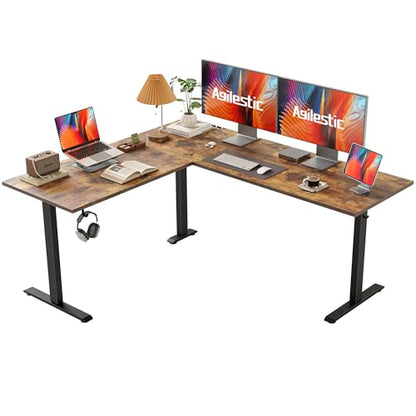 Agilestic 63 x 55 Inch L Shaped Electric Standing Desk, Rustic Brown - color: Rustic Brown, size: 63x55 Inch