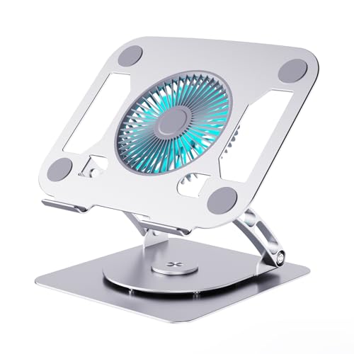 SHUWEI Laptop Stand with Fan, Height/Angle Adj fits 16" Laptop, Silver - color: Silver, size: For 16" Laptop & 360°Rotation