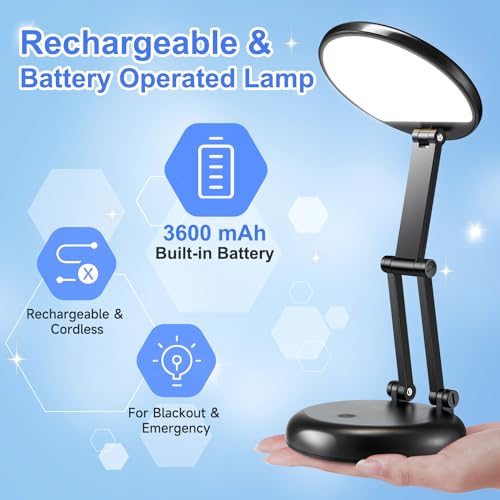 Desk Lamps for Home Office Rechargeable 3600mAh, Foldable+Portable Cordless Desk Light Small Table Lamp,Dimmable+9 Brightness Small Table Lamp Desk Light Table, LED Desk Lamps for Home Office - color: Black-Base
