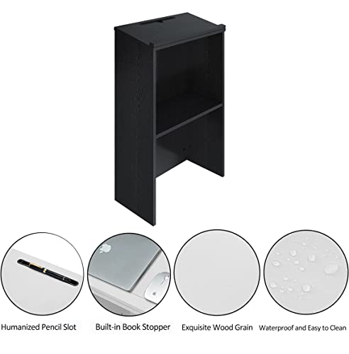 Podium Stand,Wooden Speaking Lectern,Lectern Podium for Classroom,Churches,Auditorium,Meeting Room,Reception Desk of Podium with Adjustable Shelf(Black) - color: Black