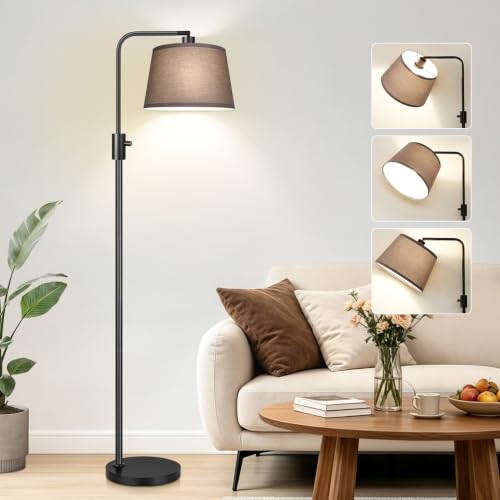 【Upgraded】 Dimmable Black Floor Lamps, 1000 Lumens LED Edison Bulb Included, Arc Black Floor Lamps for Living Room Modern Standing Lamp with Khaki Shade, Tall Lamps for Living Room Bedroom Office - color: Matte Black-Khaki Shade