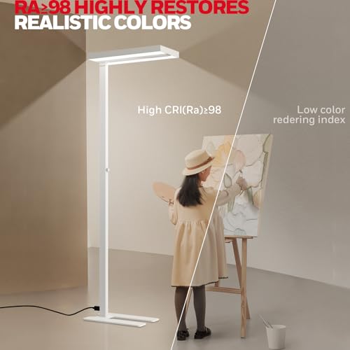Honeywell 02E LED Floor Lamp, 6000LM Sunturalux Eye Caring Standing Light | 4000K 60W Natural Daylight Dimmable Reading Lamp, Modern Floor Lamp for Home Office Living Room Bedroom - style: 6000LM