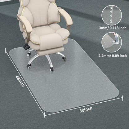 Office Chair Mat for Carpet, 30" X 48" Clear PVC Desk Chair Mat | Desk Chair Mat for Carpet Floors, Clear and Thick Carpet Chair Mats with Non-Slip Studded for Home and Office Low Pile Carpet - size: 30" X 48"