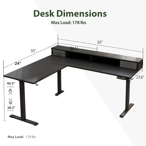 Agilestic 63 Inch L Shaped Electric Standing Desk with Drawer, Black - color: Black, size: 63x55.1 Inch Pro