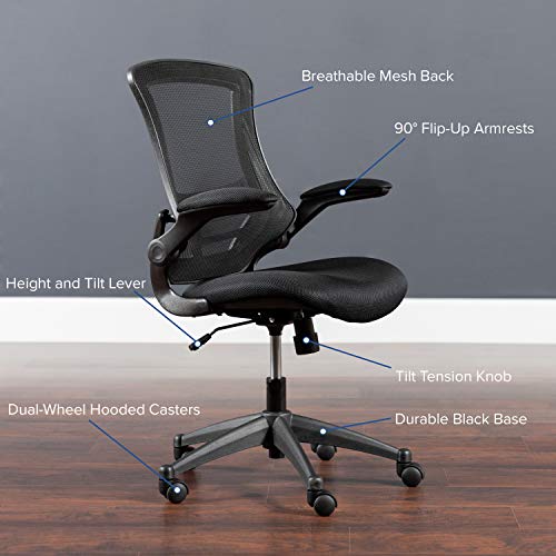 Flash Furniture Set of 8 Mid-Back Swivel Ergonomic Task Office Chairs with Flip-Up Arms, Black Mesh | Flip-up Arms, Mid-Back, Mesh Back - color: Black Mesh, size: Set of 8