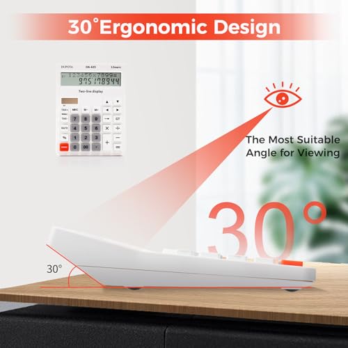 Desk Calculator 2 Line Large Display Big Buttons Vat Calculators | Dual Solar Power and Battery, Calculator with Tax and Check Function for Office, Home, School and Business（OA-635） - size: OA-635