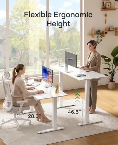 Marsail 37 x 22 inch Glass Standing Desk with 4-Zone Drawer Storage, White | 28.3–46.5 Inch Height Range, One-piece Tempered Glass top, Sit Stand Design, Compact Desk for Computer & Home Office - size: 37*22 Inch