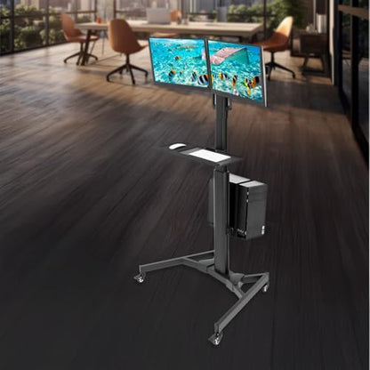 Mount-It! Dual Monitor Computer Cart – Mobile Standing Desk with Wheels, Rolling Workstation with Keyboard Tray, CPU Holder, and Adjustable Screen Mount for Office, Medical, or Warehouse - style: 2 Monitors